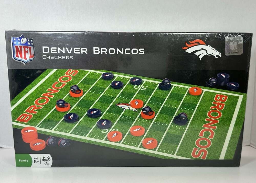 MasterPieces NFL Denver Broncos Checkers Board Game with Helmet King Pieces
